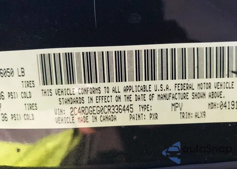 2012 Dodge Grand Caravan R/T z USA, uszkodzony, nr VIN 2C4RDGEG0CR336445